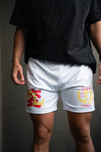 White Anime Mesh Shorts 5" Double Layered